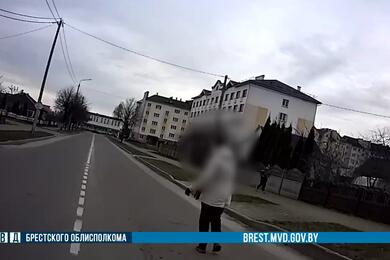 Жительница Малориты пытается уйти от милиционеров. Скриншот видео ГАИ