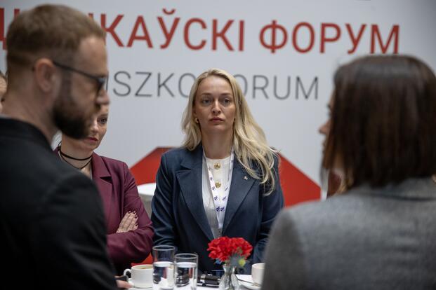 Анжелика Мельникова на Форуме Костюшко. Гданьск, Польша, 5 февраля 2025 года. Фото: пресс-служба Светланы Тихановской