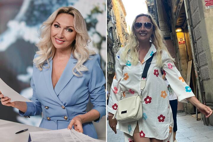 Слева — Татьяна Рудаковская в телестудии ОНТ. Справа — на отдыхе. Фото: sb.by, instagram.com/rudakovskayatv