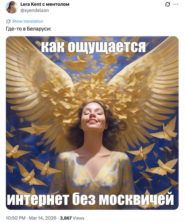 Так россиянка подвела черту обсуждению ее идеи переехать из Москвы в Беларусь ради лучшего интернета. Скриншот: X / xyendelson
