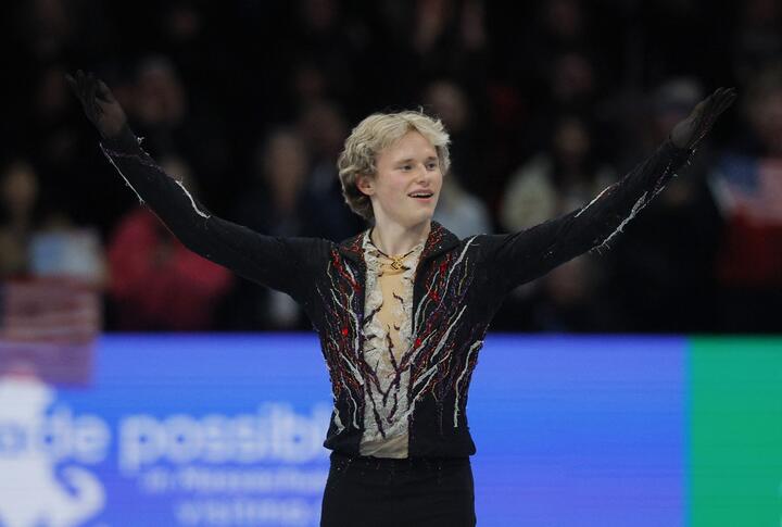 Американский фигурист Илья Малинин во время выступления на чемпионате мира, 29 марта 2025 года, Бостон, США. Фото: Reuters