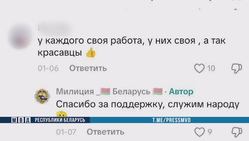 Скриншот фейкового аккаунта милиции. Скриншот видео МВД